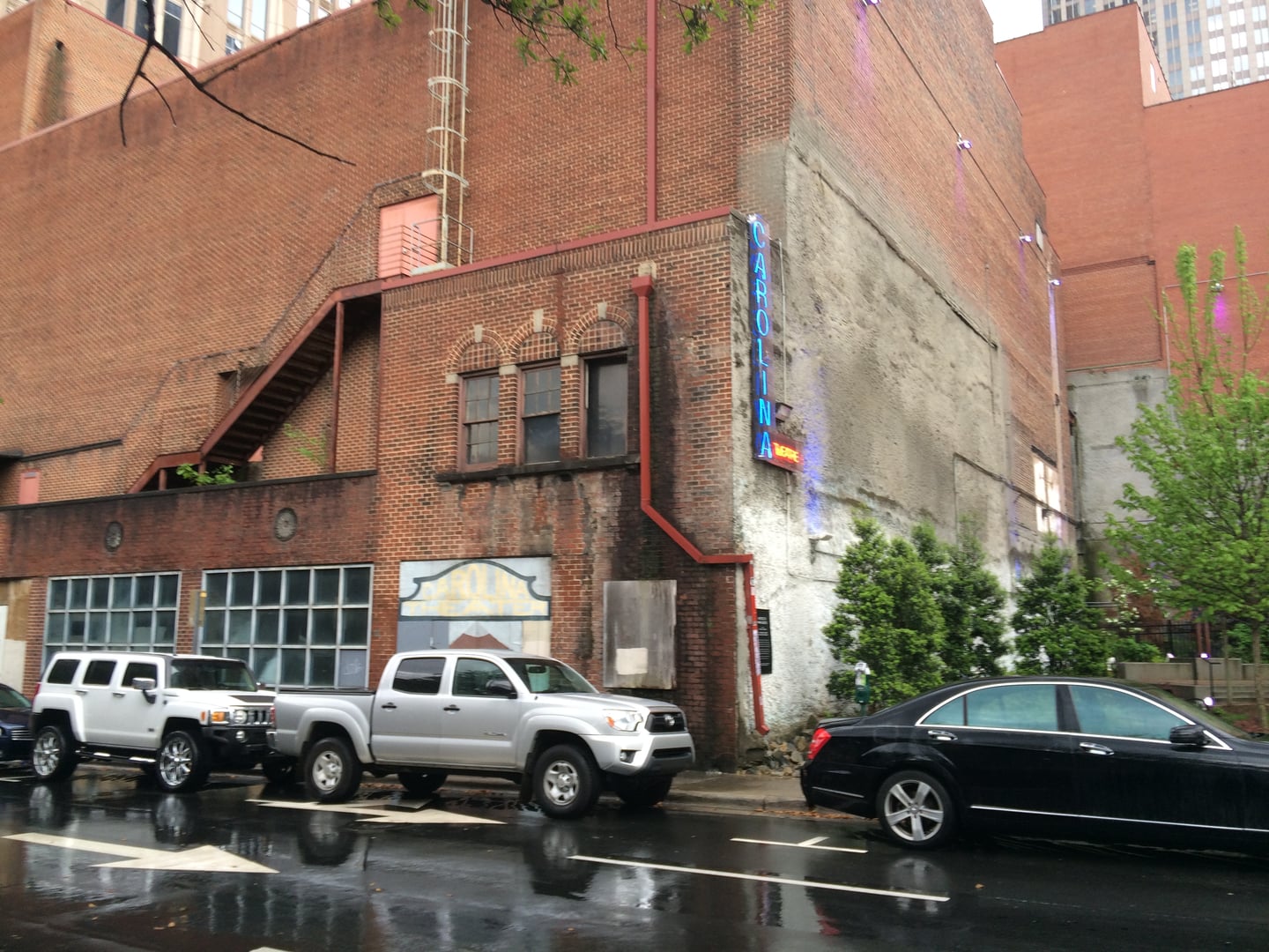 Marquee and facade of the Carolina Theatre at 230 North Tryon Street in Uptown Charlotte, North Carolina.