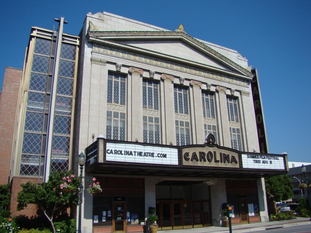 Marquee and facade of the Carolina Theatre in downtown Greensboro, North Carolina