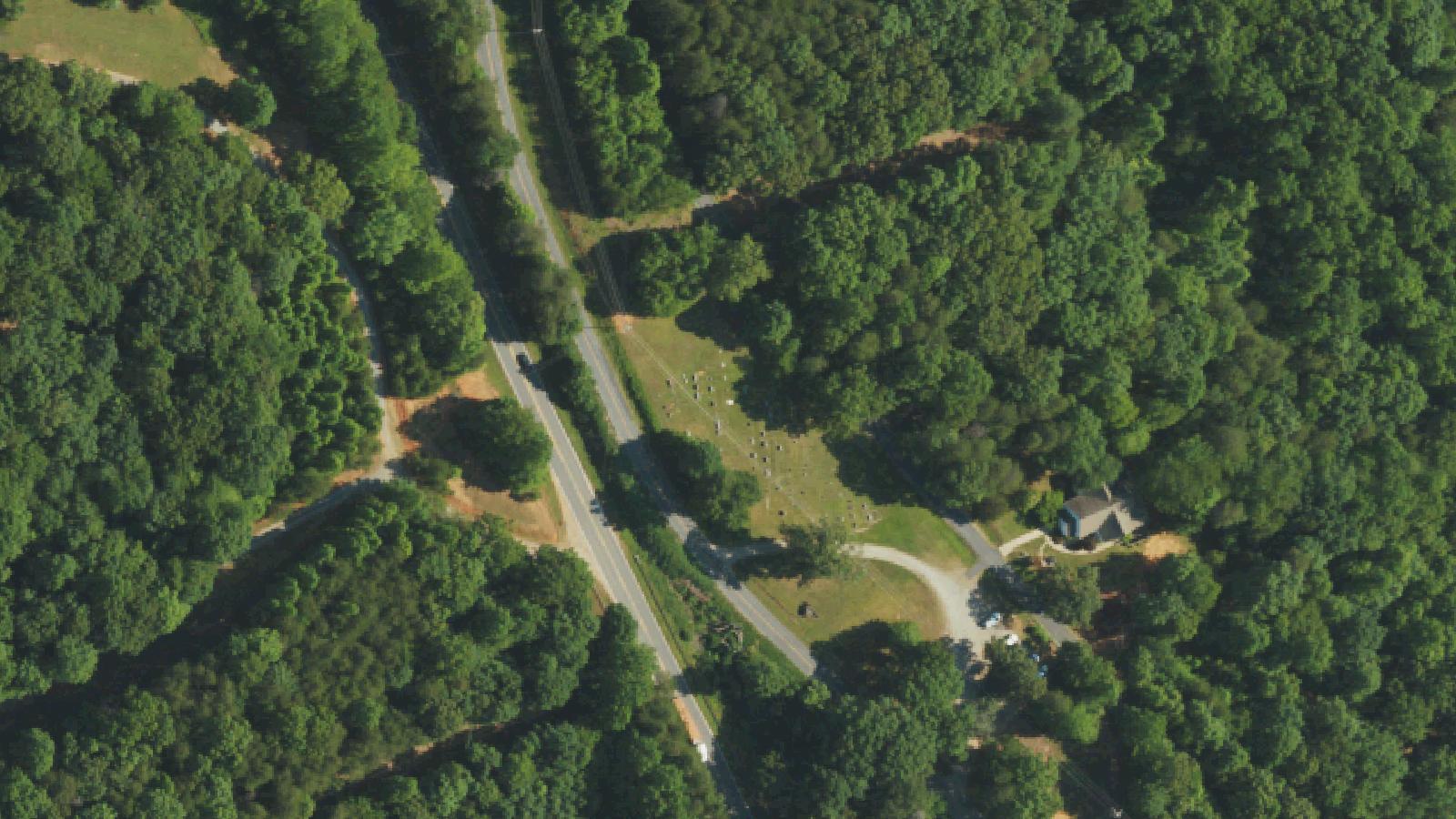Aerial survey view of Gilboa Church and Cemetery