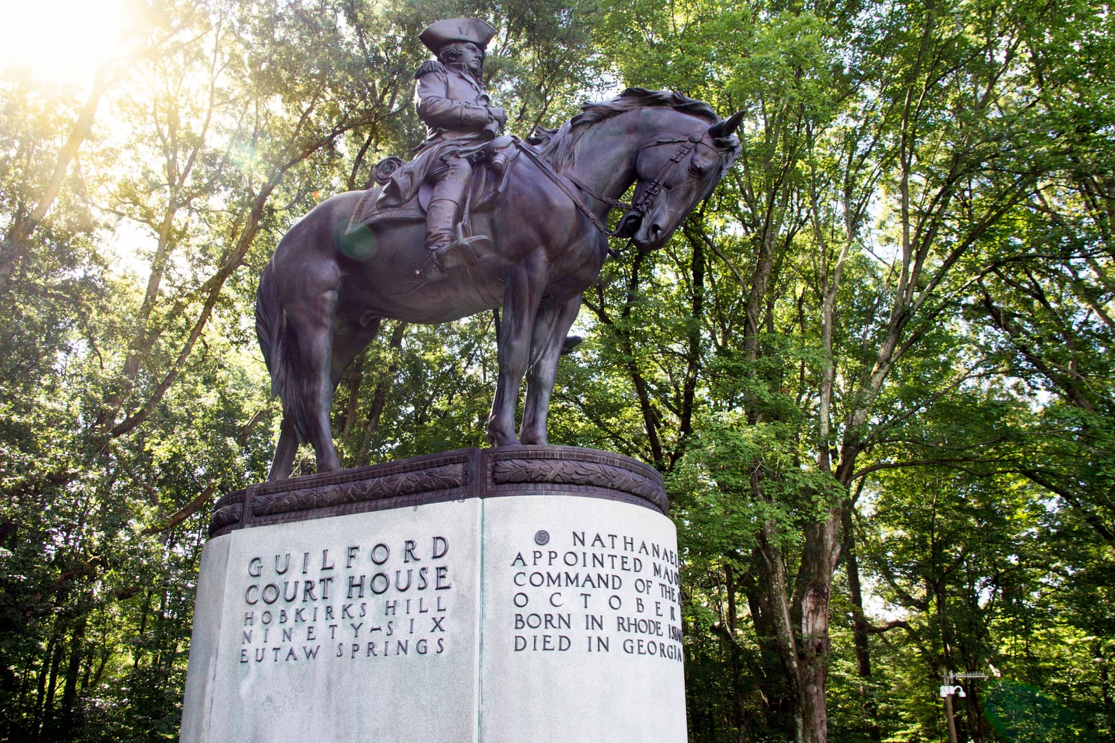 Monument-lined path at Guilford Courthouse National Military Park in Greensboro, North Carolina