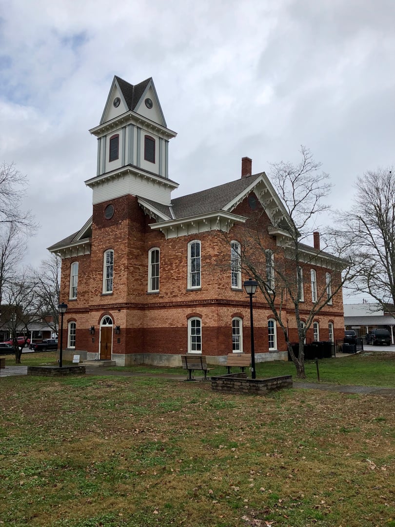 Historic Clay County Courthouse in Hayesville, North Carolina, a National Register landmark and centerpiece of the western Carolina mountain town