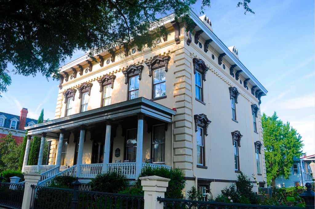 Exterior view of the Latimer House Museum, an 1852 Italianate-style mansion at 126 S 3rd Street in Wilmington, North Carolina.