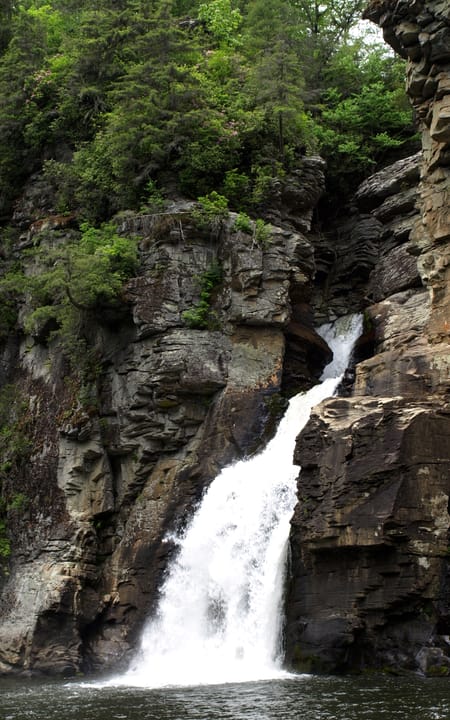 Linville Falls, as seen from just downstream on the Linville River in the Linville Gorge.Photo taken with a Olympus E-510 in Burke County, NC, USA.