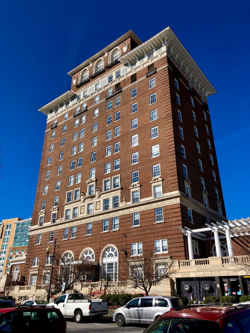 Battery Park Hotel 14-story Renaissance Revival brick tower in downtown Asheville, North Carolina