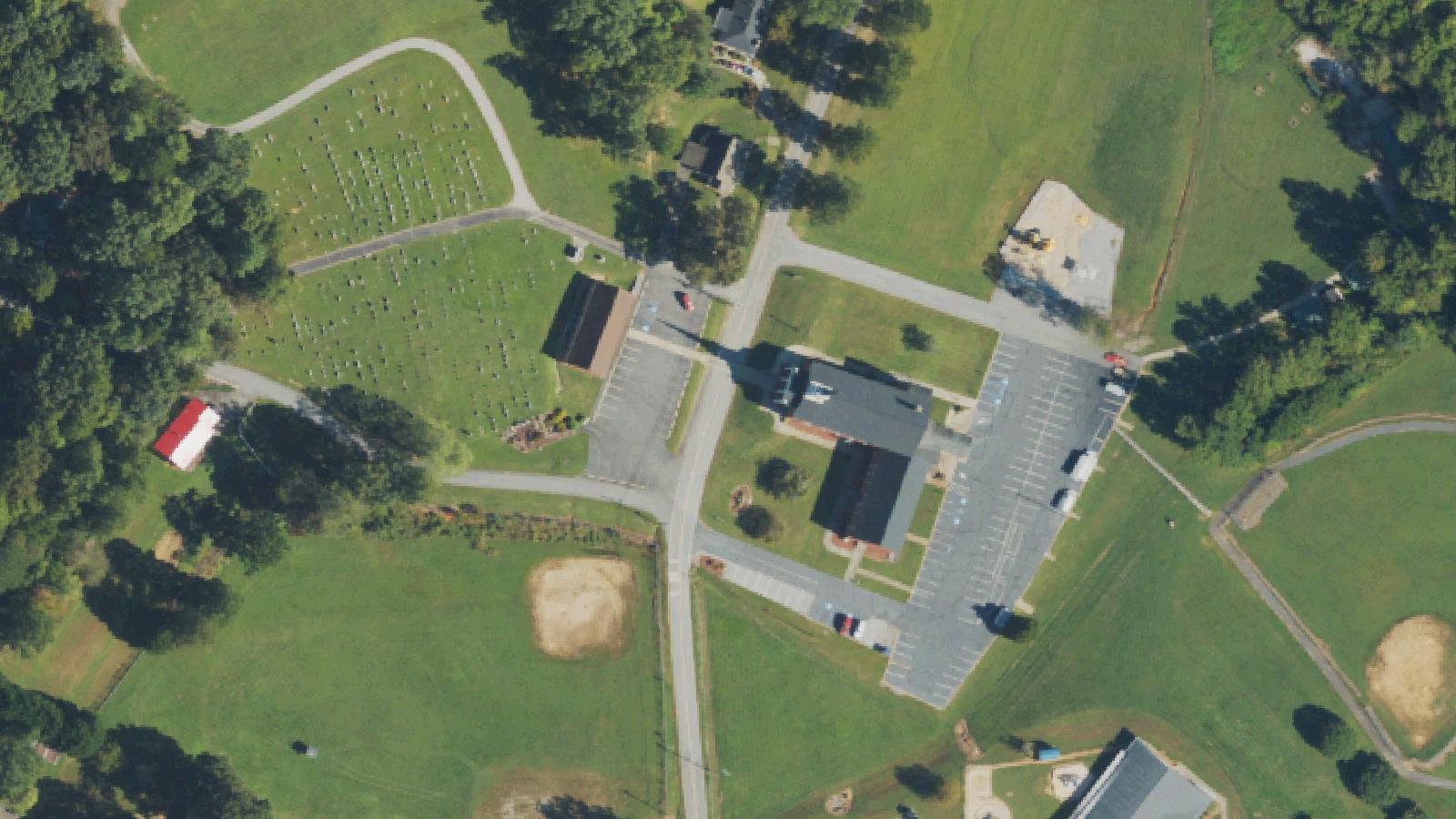 Aerial survey view of Pleasant Gardens Baptist Church