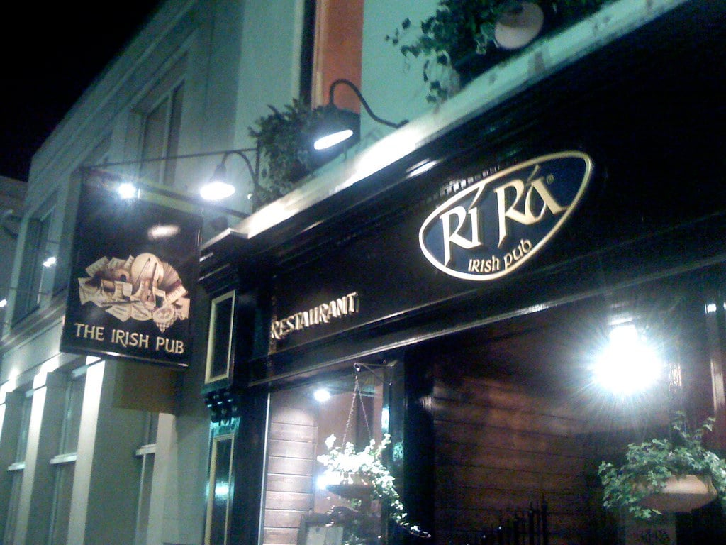Storefront of Rí Rá Irish Pub at 208 North Tryon Street in Uptown Charlotte, North Carolina.