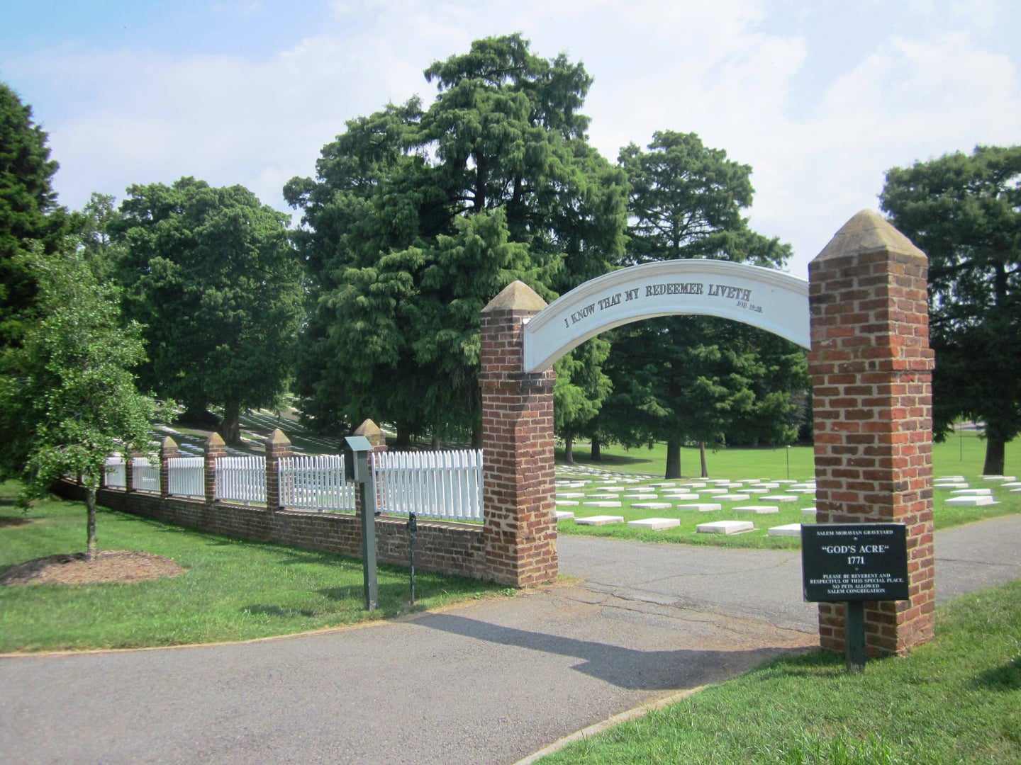 Salem God's Acre Cemetery, Winston-Salem, North Carolina — Moravian burial ground established 1771 with uniform flat grave markers