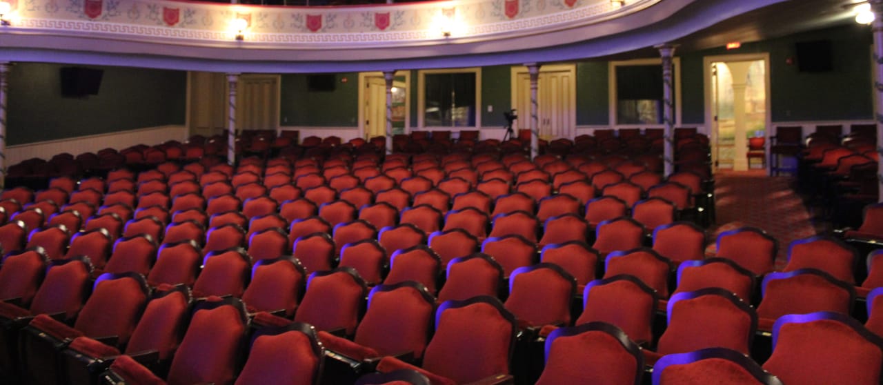 The full auditorium of Thalian Hall viewed from the stage, March 2023.