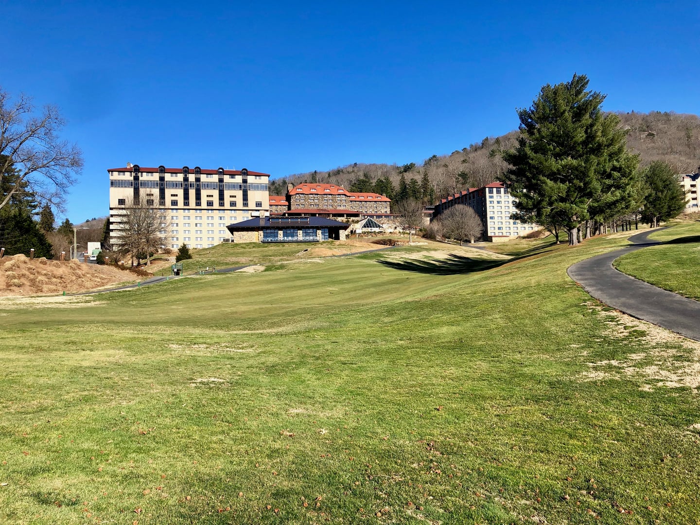 Granite Arts and Crafts facade of The Grove Park Inn on Sunset Mountain in Asheville, North Carolina