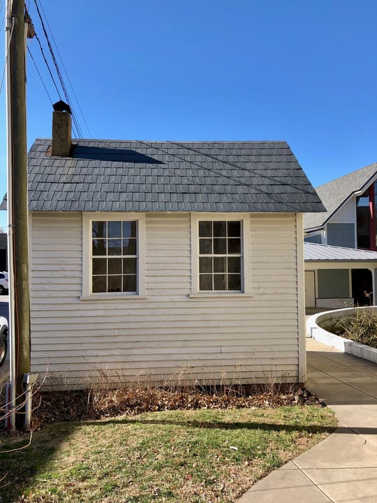 A small outbuilding on the Thomas Wolfe Memorial grounds