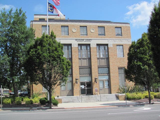 The U.S. Post Office and Federal Building, a NRHP-listed building at 125 S. Hancock Street in uptown Rockingham, September 2014.
