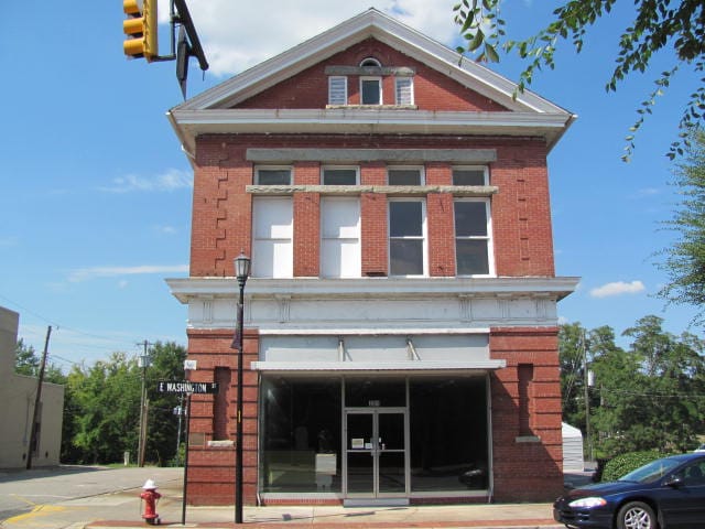 Historic district streetscape in uptown Rockingham, North Carolina, along the Rock the Ghost Walk route
