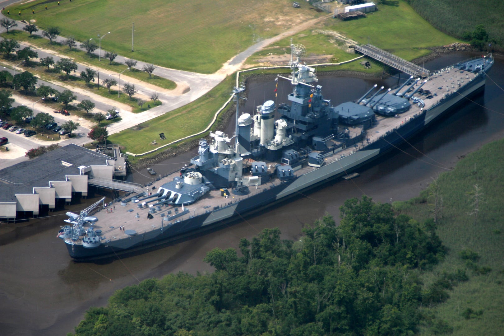 USS North Carolina (BB-55) battleship museum moored across the Cape Fear River in Wilmington, North Carolina