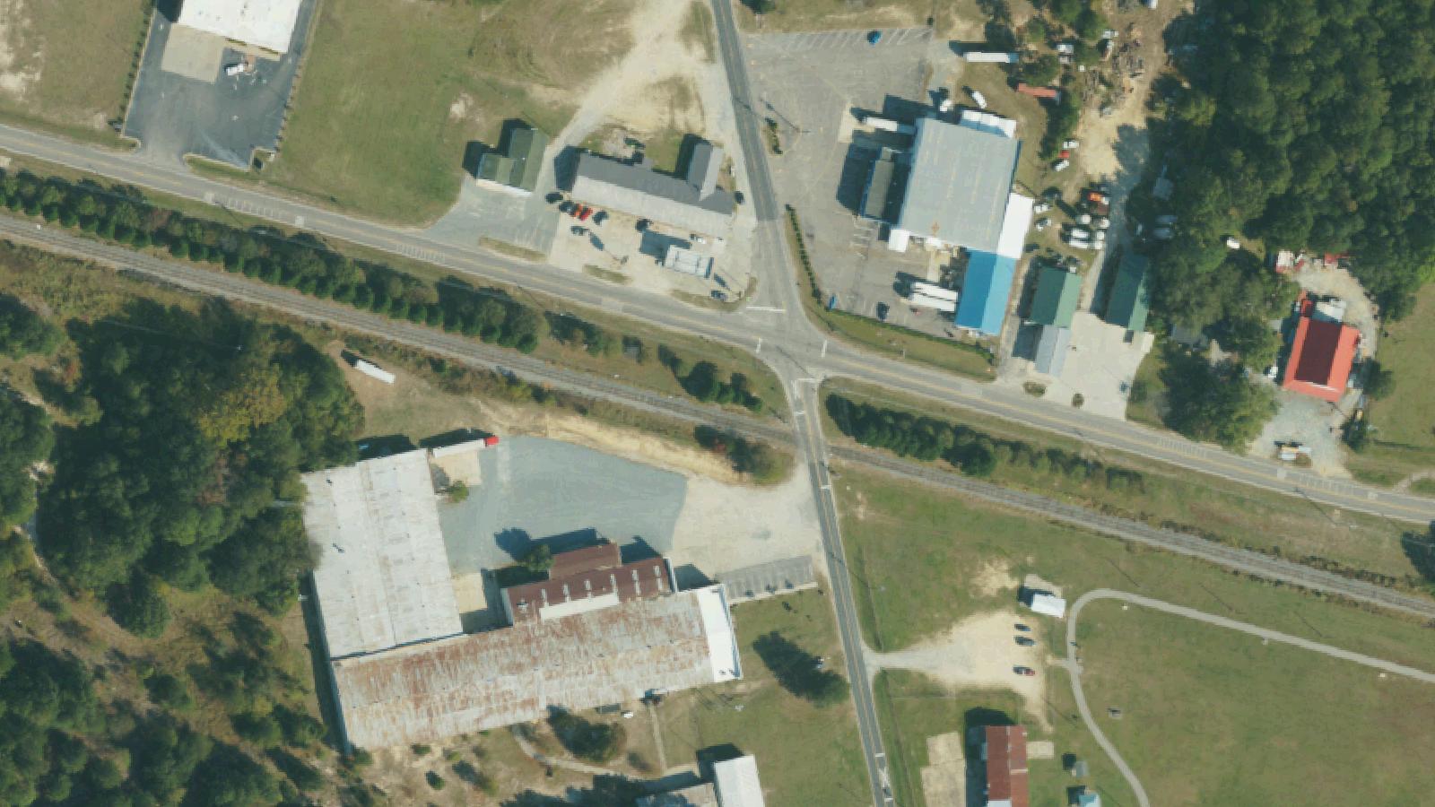 Aerial survey view of Vander Light (Old Vander Road Railroad Crossing)