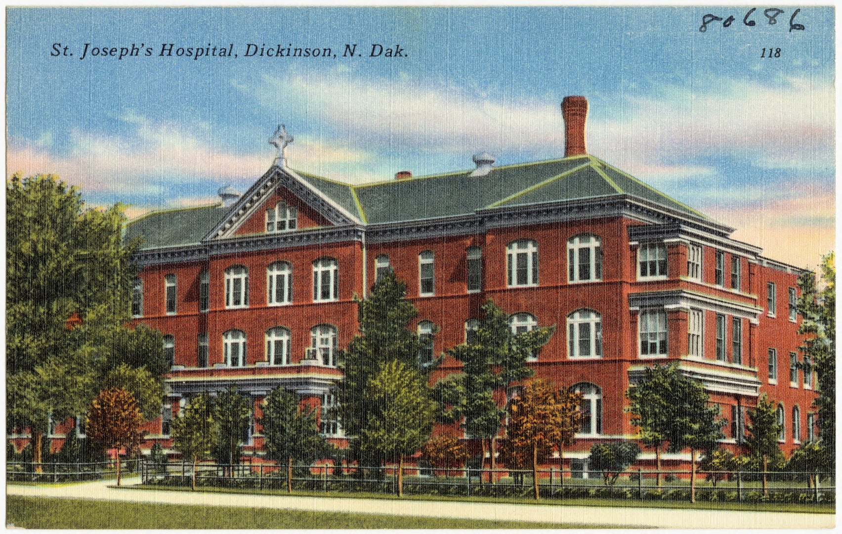 Brick three-story former St. Joseph's Hospital building, now St. Joe's Plaza, in Dickinson North Dakota