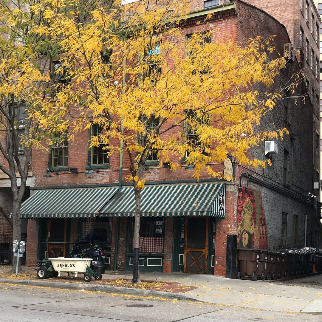 The 1830s Italianate exterior of Arnold's Bar and Grill at 210 E 8th Street, Cincinnati