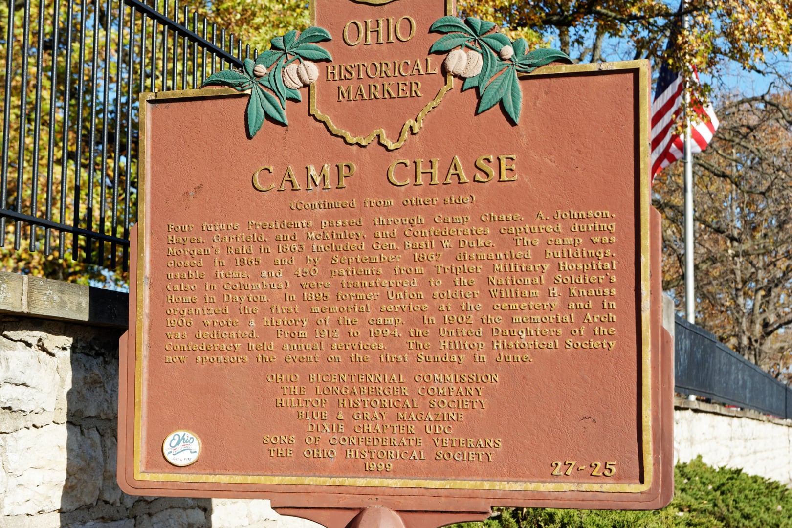 Rows of Confederate prisoner-of-war headstones at Camp Chase Cemetery, Columbus