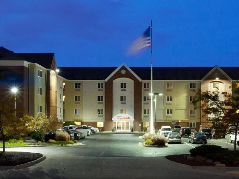 Exterior of the Sonesta Simply Suites extended-stay hotel in North Olmsted, Ohio