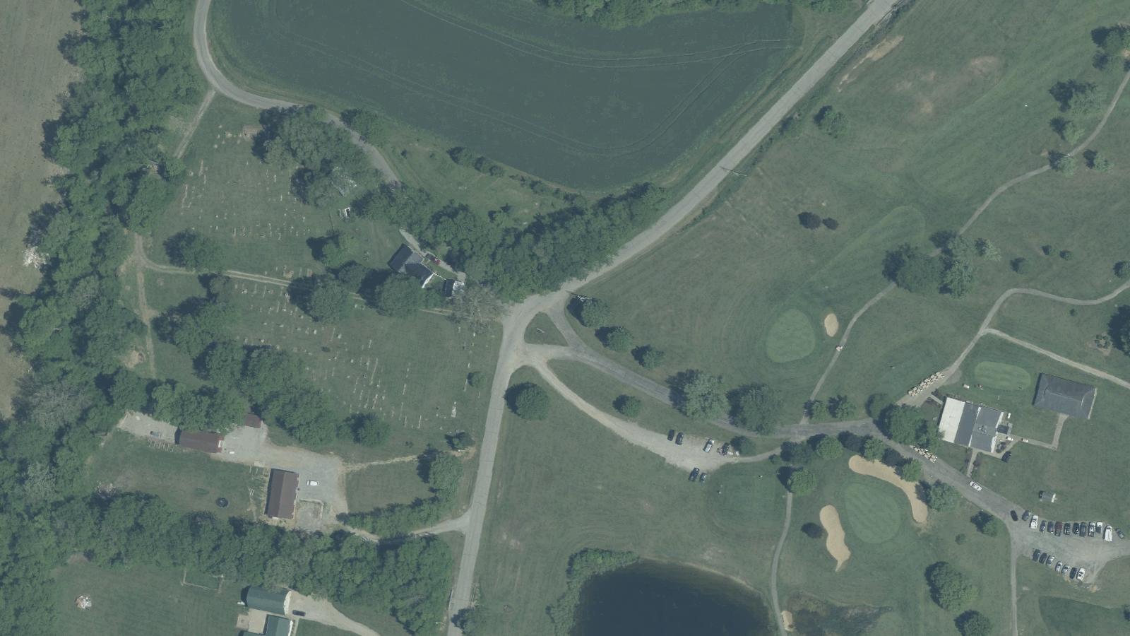 Aerial survey view of Greenfield Crybaby Bridge (Ghormley Road Bridge)