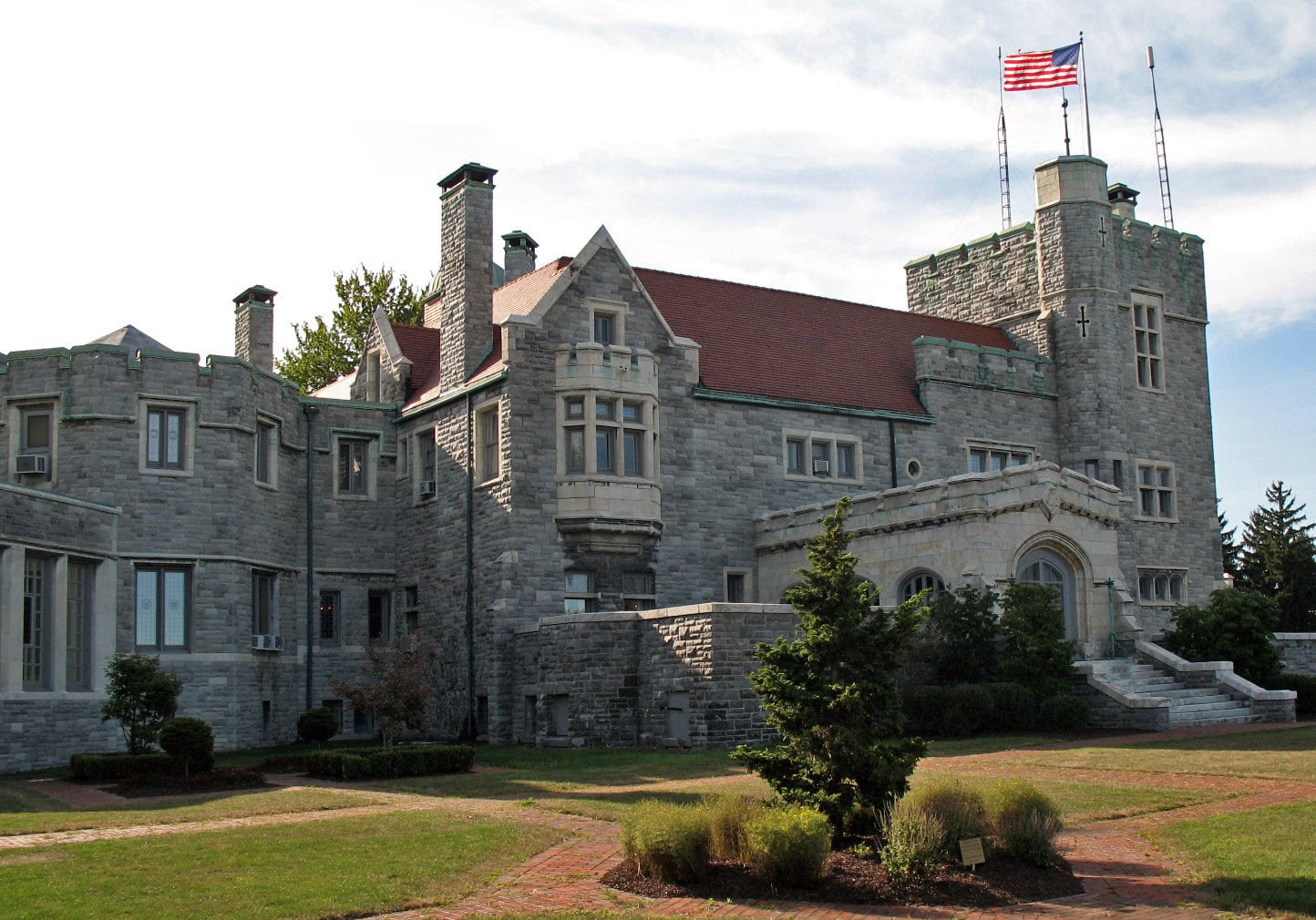 Exterior of Glamorgan Castle, a 1904 stone mansion in Alliance, Ohio, now serving as Alliance City Schools administration