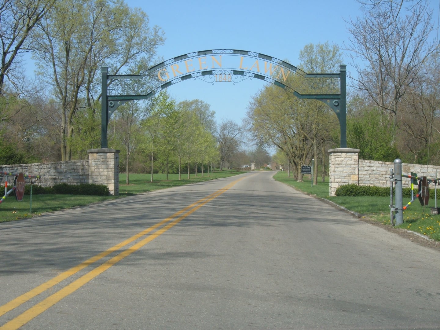 Main east entrance of Green Lawn Cemetery on Greenlawn Avenue in Columbus, Ohio