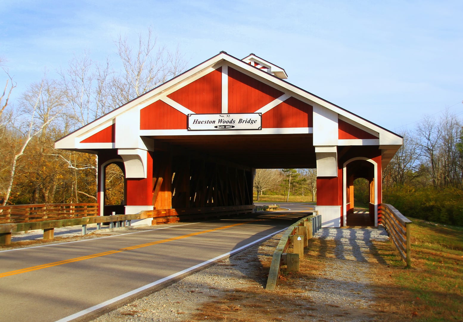 Covered bridge spanning Four Mile Creek at Hueston Woods State Park in Preble County, Ohio