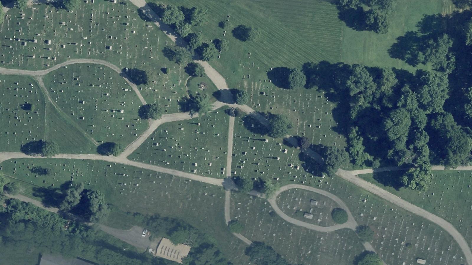 Aerial survey view of Hill Grove Cemetery
