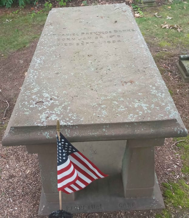 Gravesite of Massachusetts Governor Nathaniel P. Banks at Grove Hill Cemetery, Waltham, MA