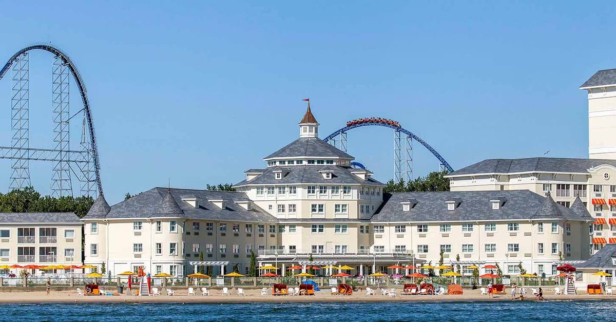 Hotel Breakers historic French chateau-style hotel exterior at Cedar Point in Sandusky Ohio