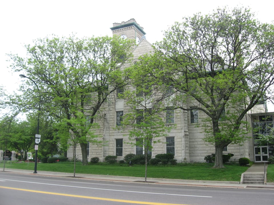 Front of First Congregational Church, located at 292 E. Market Street (State Route 18) in Akron, Ohio, United States.  Built in 1910, it is listed on the National Register of Historic Places.