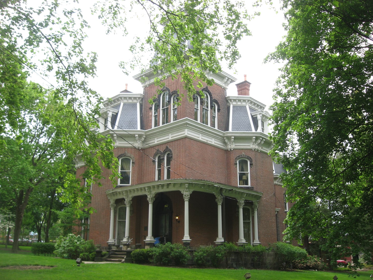 Front and northern side of the Hower Mansion (now a University of Akron museum), located at 60 Fir Hill in Akron, Ohio, United States.  Built in 1871, it is listed on the National Register of Historic Places.