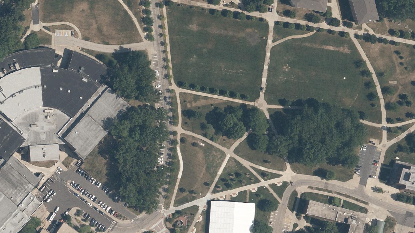 Aerial survey view of Kent State University — Stuart Hall