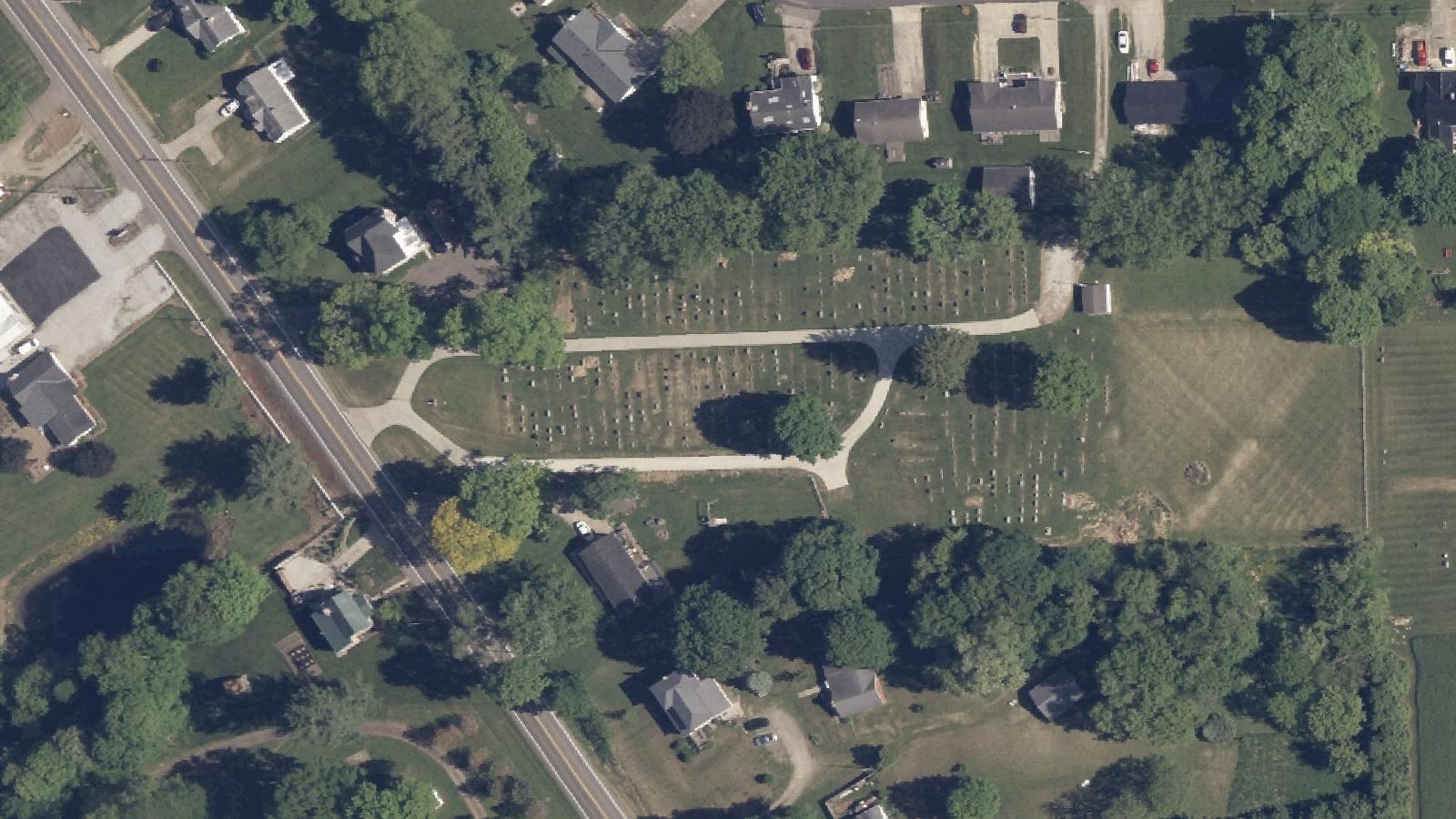 Aerial survey view of Mount Olive Cemetery (Lucas Cemetery)