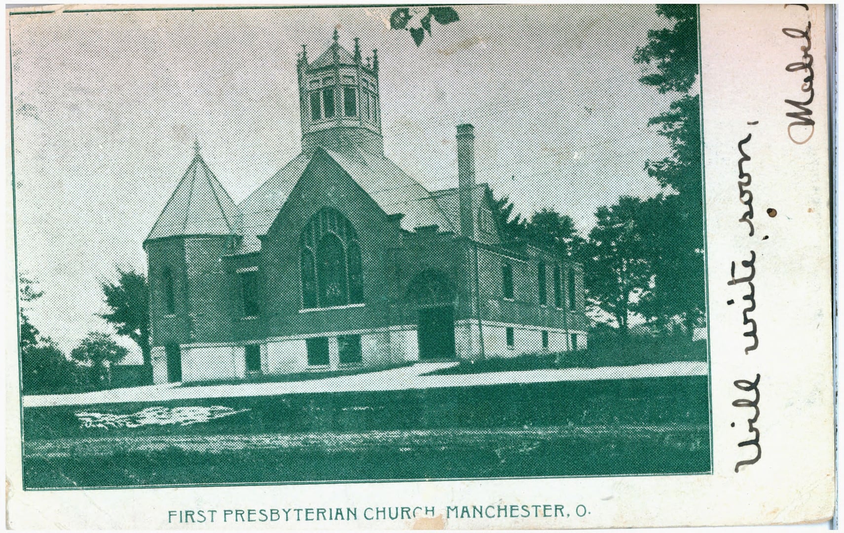 Steeple of the Presbyterian church in Manchester, Adams County, Ohio