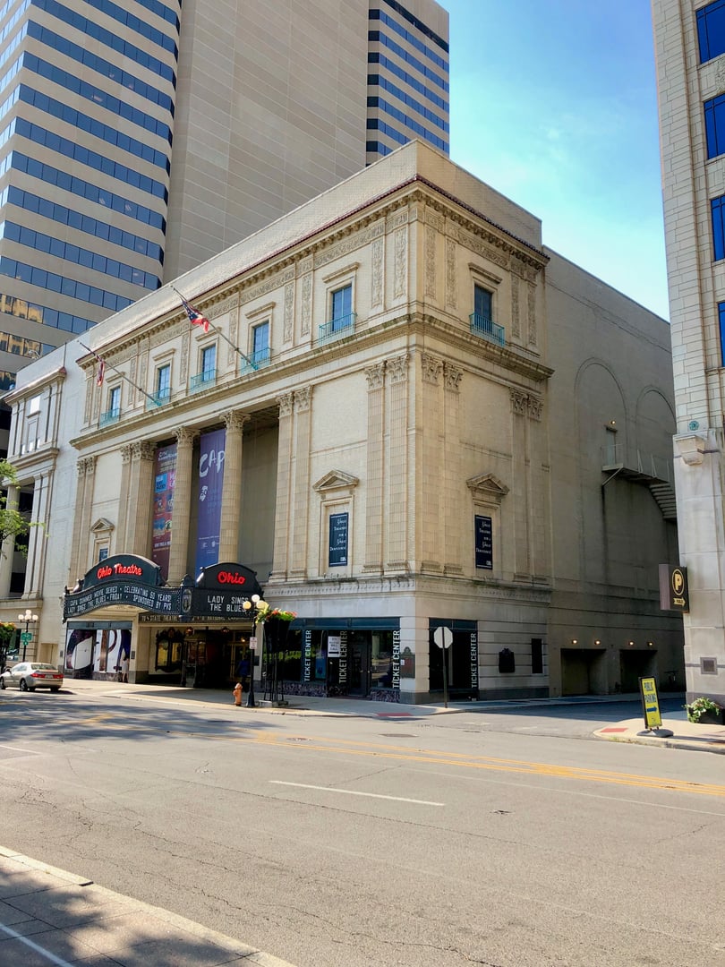 The Ohio Theatre marquee on East State Street, downtown Columbus