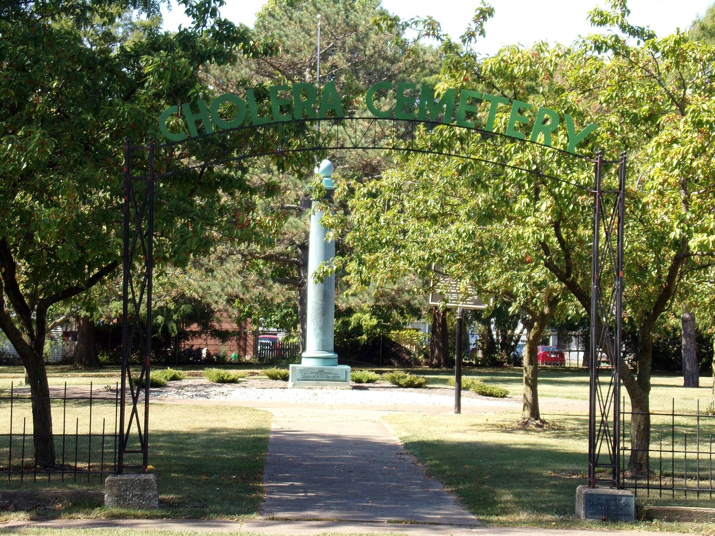 Entrance gate of the Cholera Cemetery on Harrison Street in Sandusky, Ohio, the mass-grave site for victims of the 1849 cholera epidemic