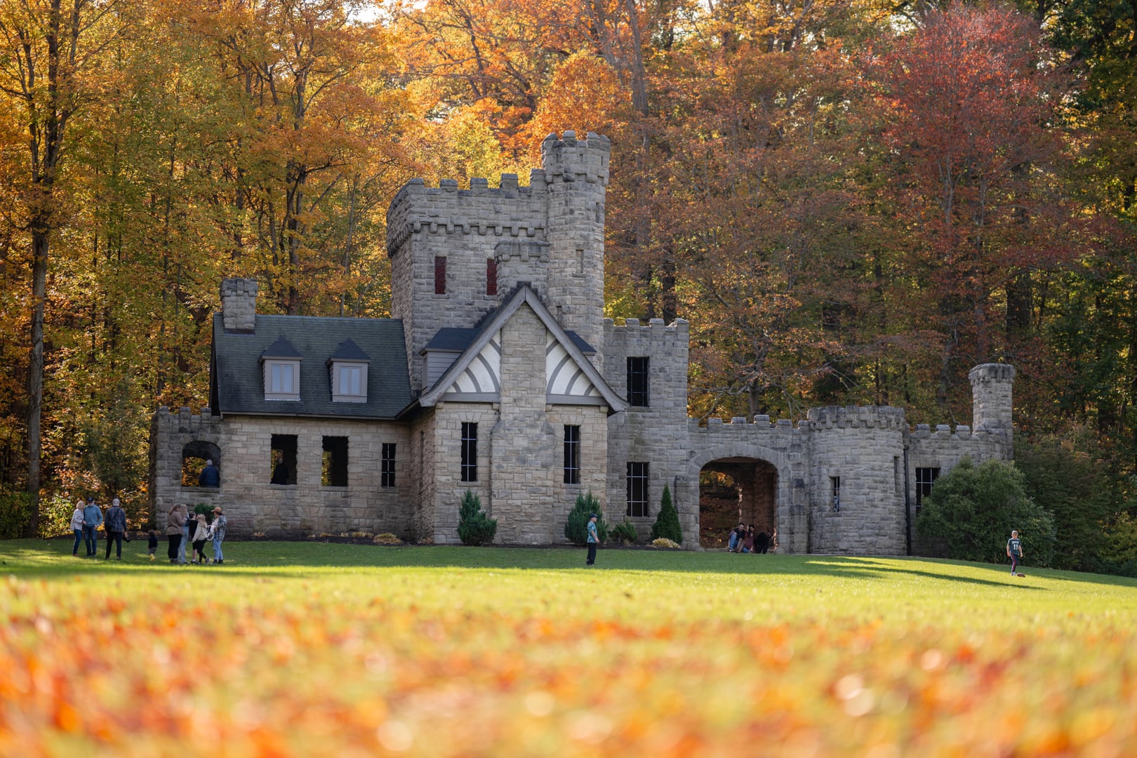 Squire's Castle, the roofless 1897 sandstone gatehouse in Cleveland Metroparks' North Chagrin Reservation, Willoughby Hills, Ohio.