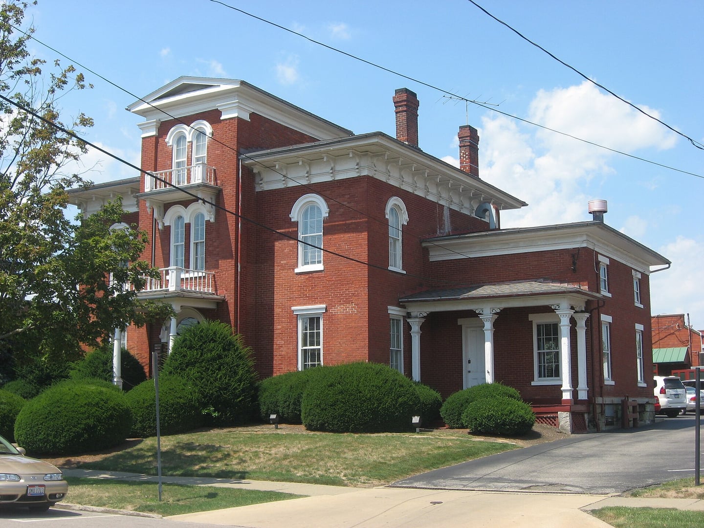 Front and eastern side of the 1865 Old Wayne County Jail at 215 N. Walnut Street in Wooster, Ohio, now the Olde Jaol Steakhouse and Tavern, listed on the National Register of Historic Places