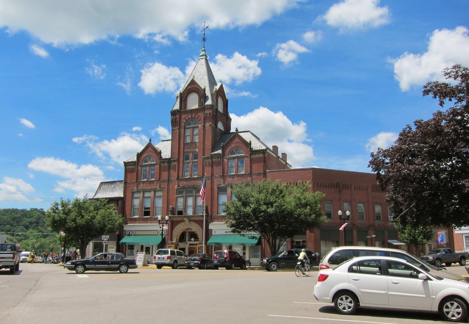 Historic exterior of the Twin City Opera House in downtown McConnelsville, Ohio