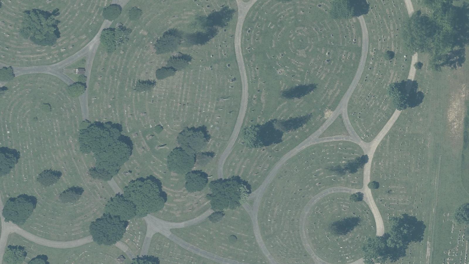 Aerial survey view of Woodland Cemetery