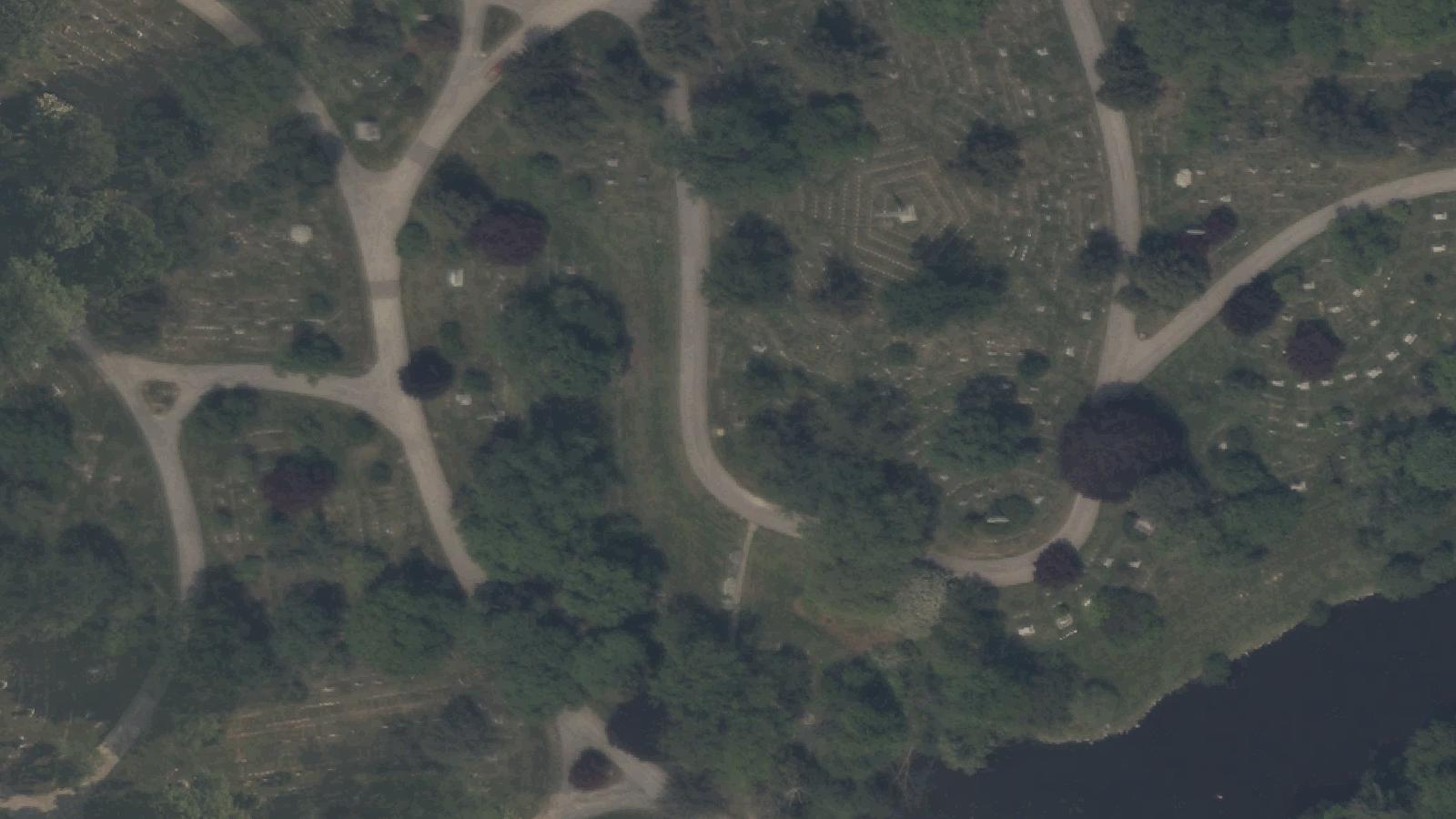 Aerial survey view of Woodlawn Cemetery