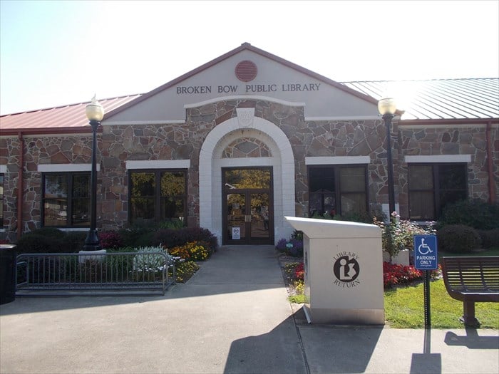 Broken Bow Public Library in McCurtain County, Oklahoma, housed in the 1936 National Youth Administration high school building at 404 N Broadway Street