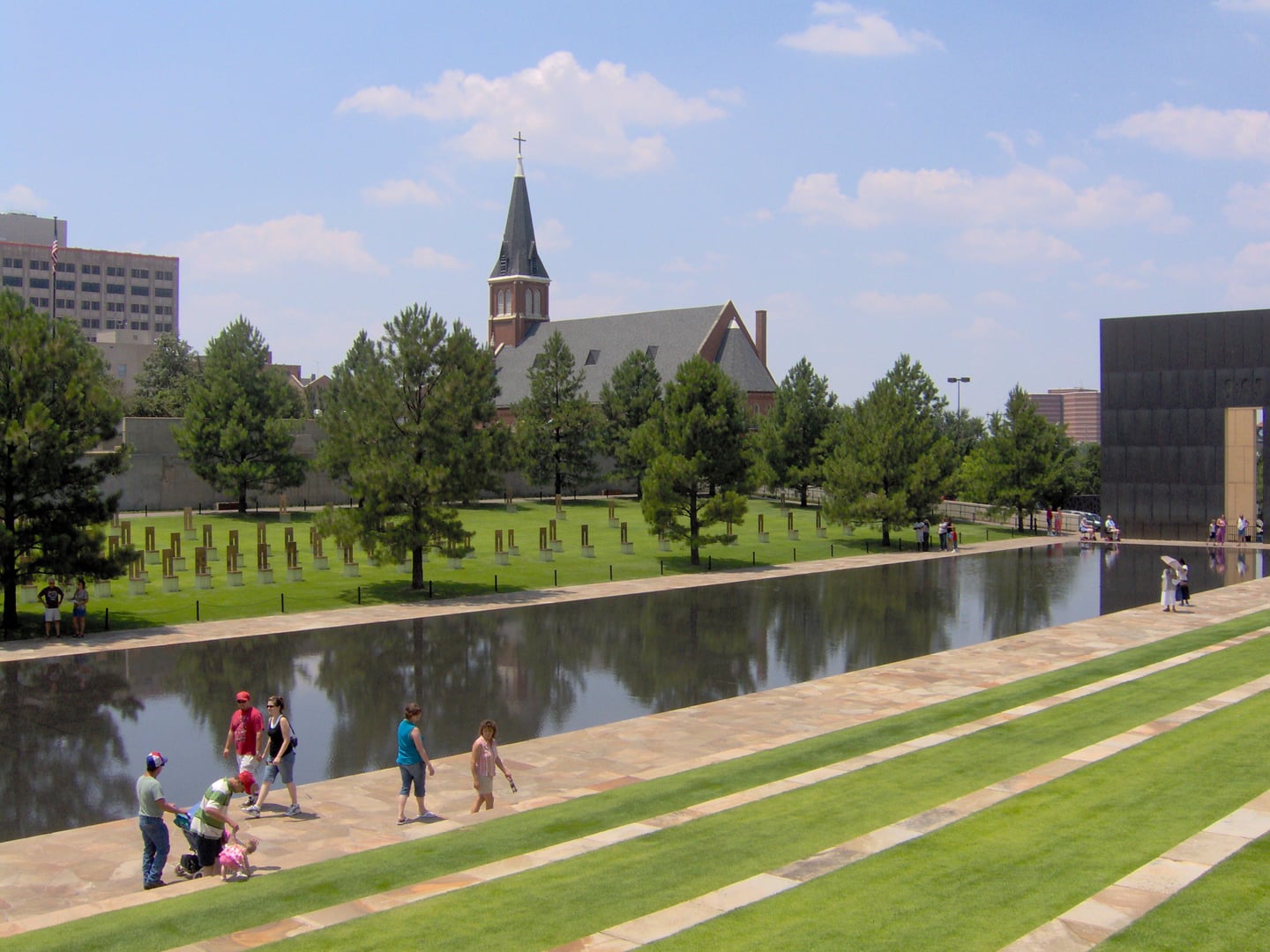 The Oklahoma City National Memorial commemorating victims of the 1995 Murrah Building bombing
