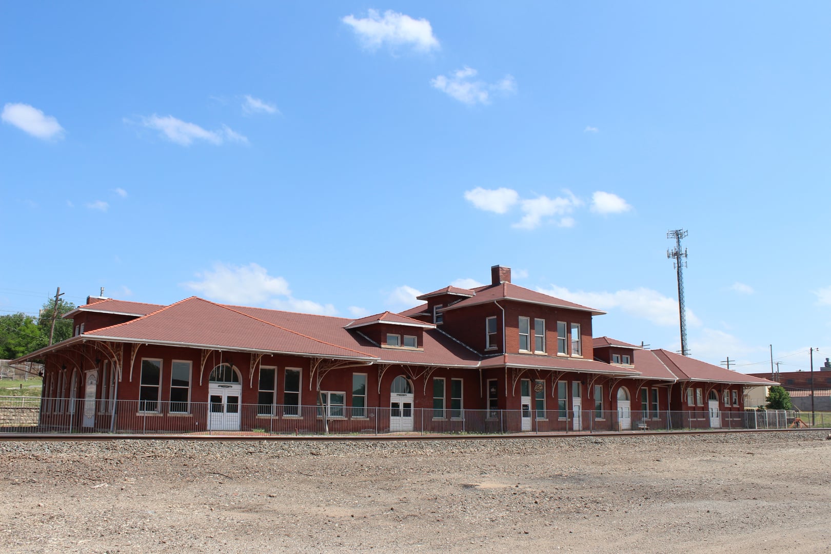 1903 red-brick Guthrie Santa Fe Depot building in Guthrie Oklahoma