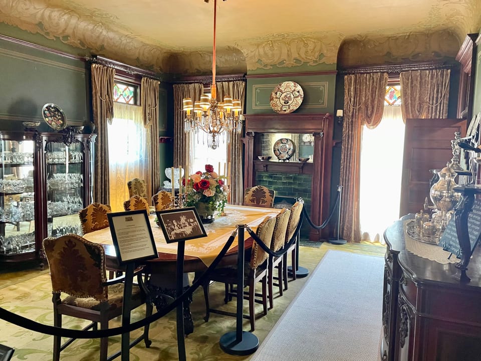 The formal dining room inside the Overholser Mansion, Oklahoma City, 2022.