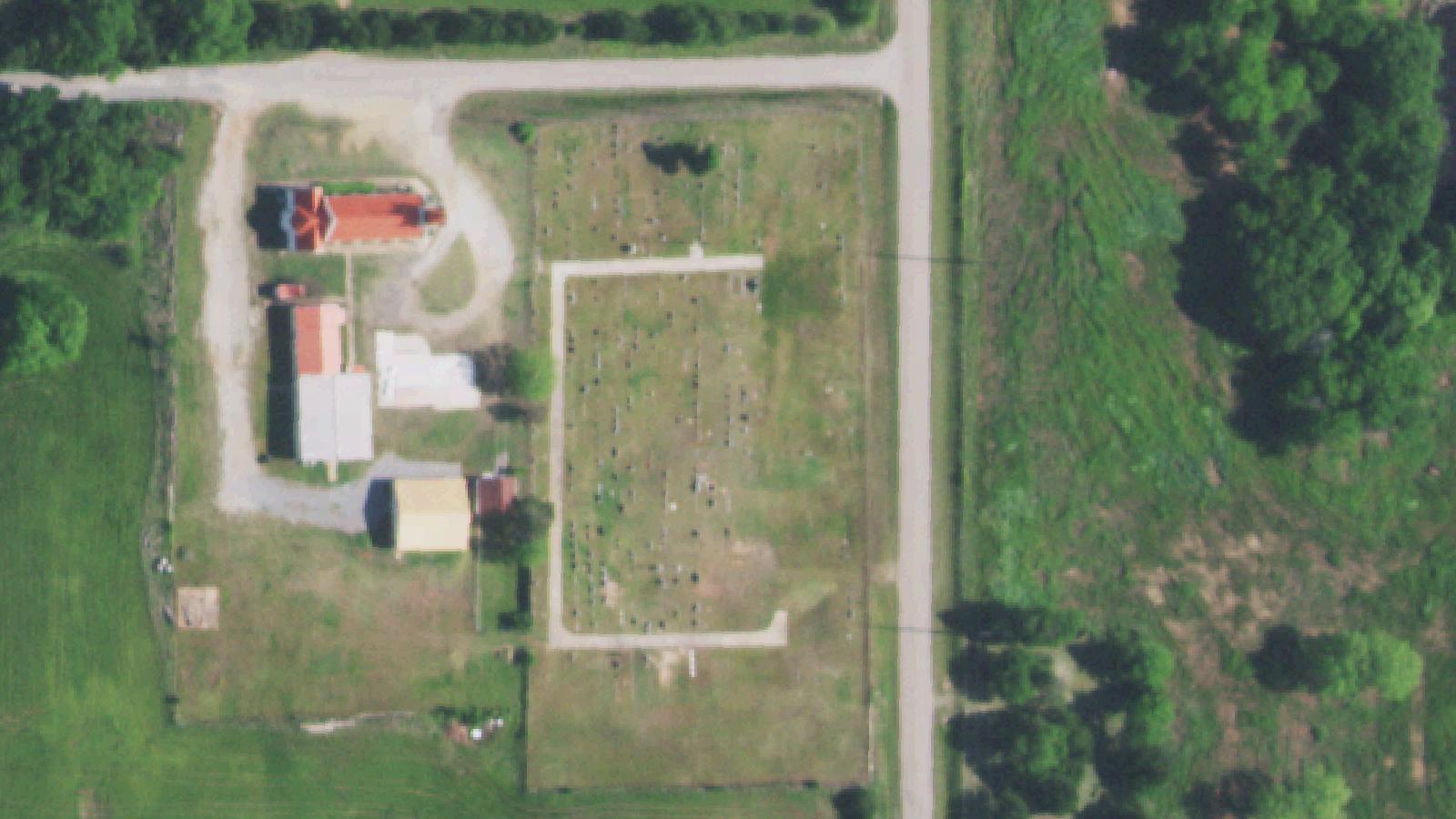 Aerial survey view of Sacred Heart Mission Site and Cemetery