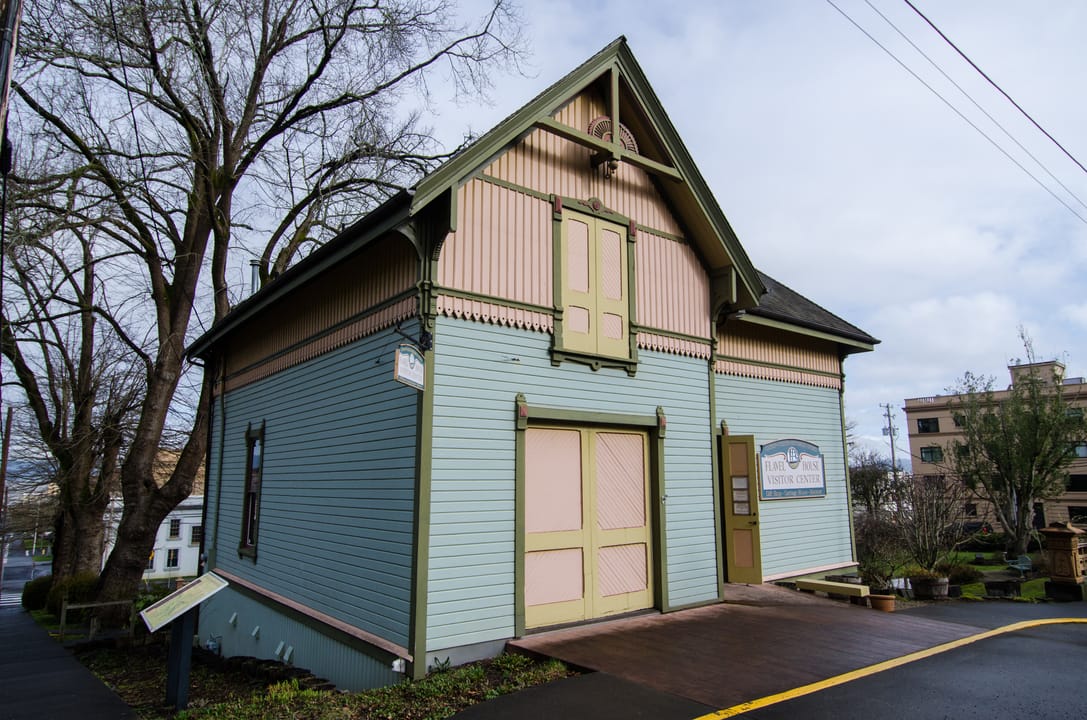 The Flavel House Visitor Center, housed in the property's original carriage house