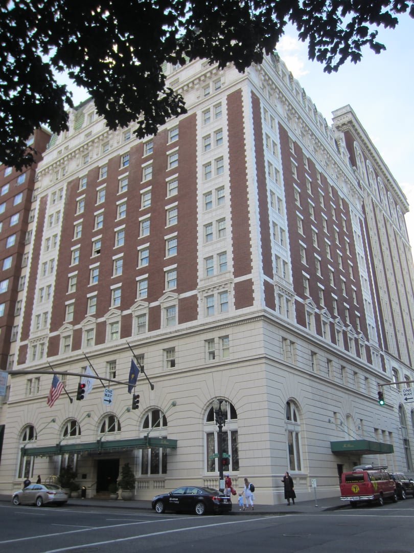 The Benson Hotel exterior, 1913 French Second Empire hotel on SW Broadway in downtown Portland, Oregon