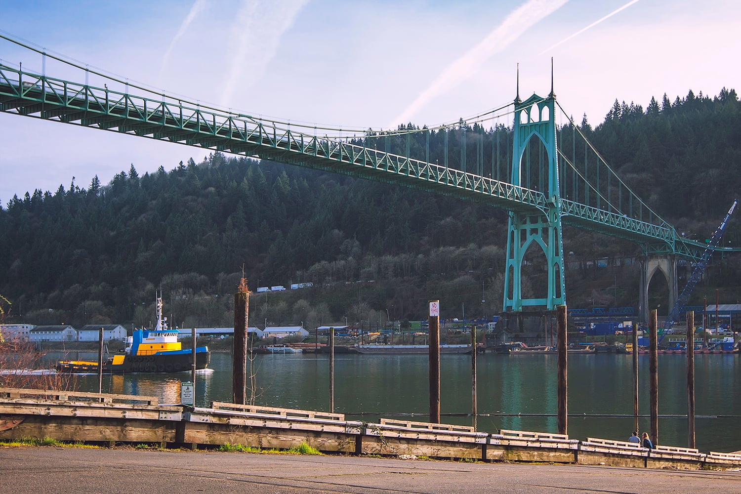 The St. Johns Bridge is a steel suspension bridge that spans the Willamette River in Portland, Oregon, USA.