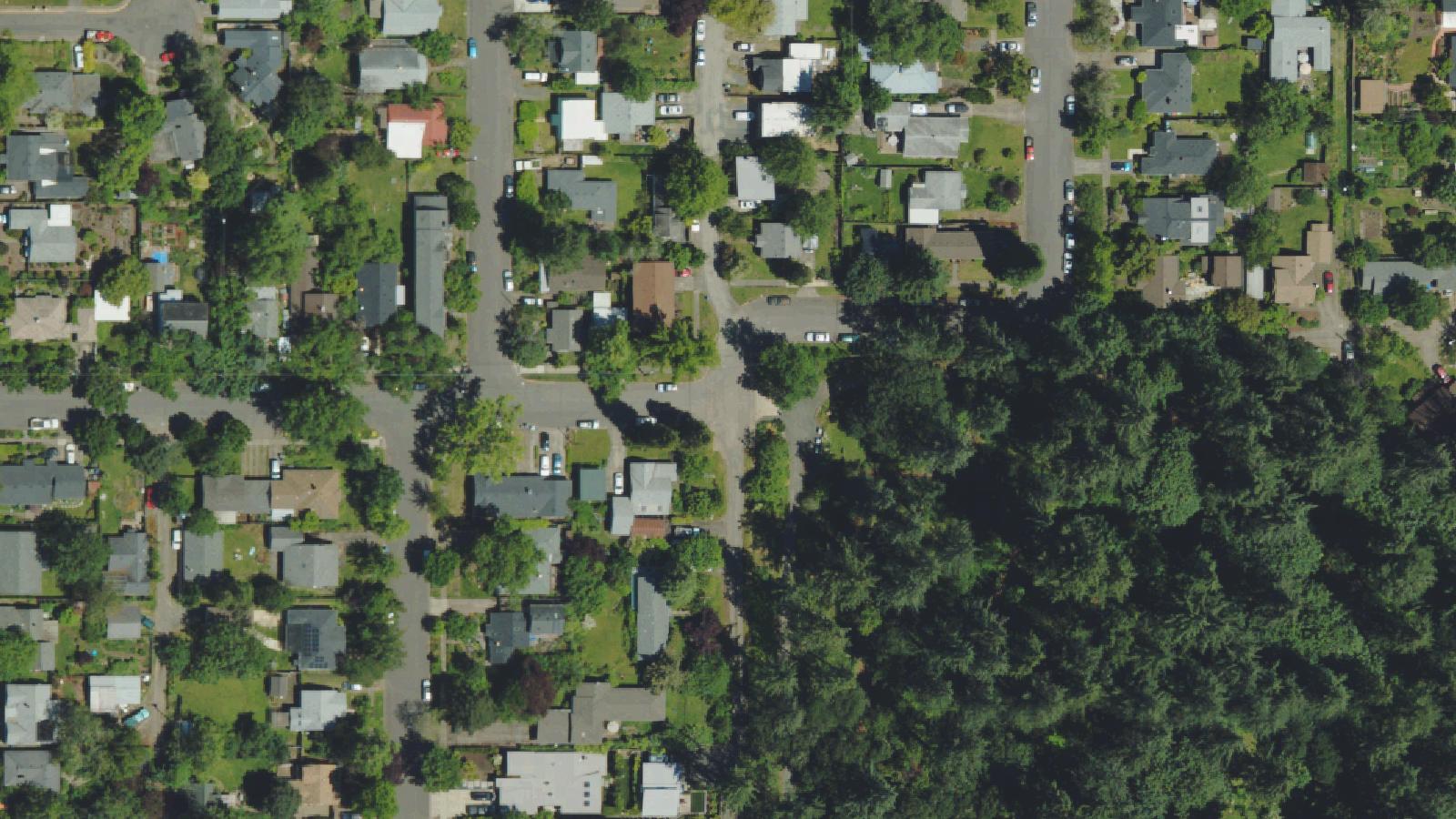 Aerial survey view of Eugene Masonic Cemetery (Hope Abbey Mausoleum)